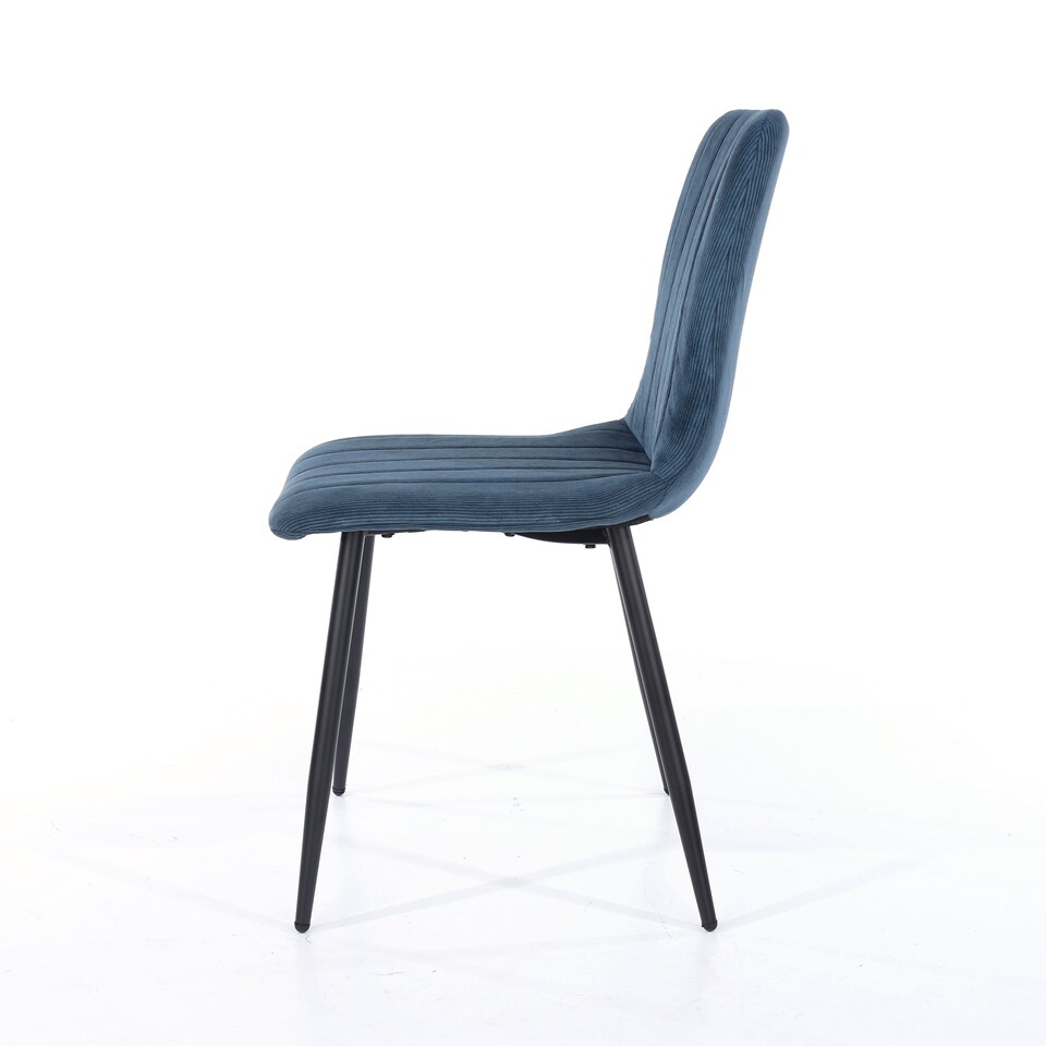 image 1 of Aspen White 80cm Square Dining Table with 4 Upholstered Cord Fabric Diamond Stitch Chairs - Stylish Compact Dining Set | Blue | Blue | 1