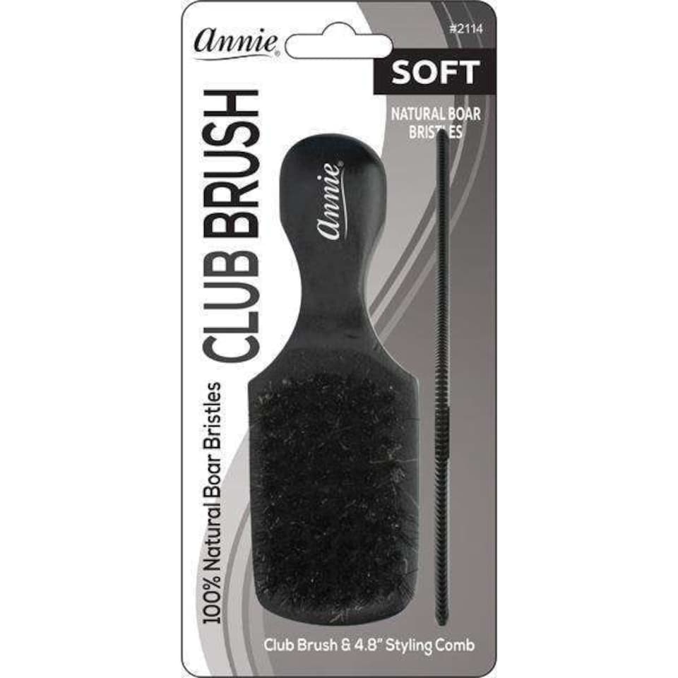 image 1 of Annie Soft Mini Soft Club Boar Bristle Brush With Comb 4.8In 2114