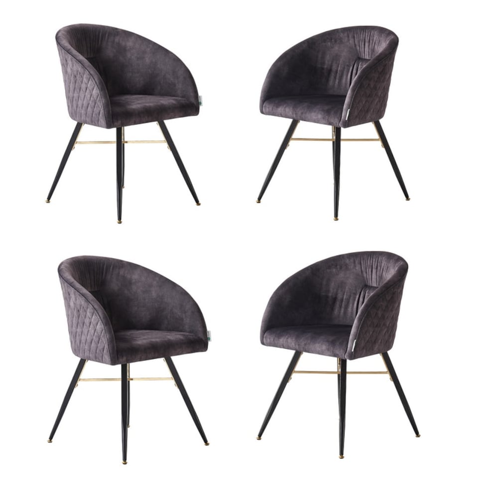 image 1 of Set of 4 Vittorio Velvet Dining Chairs with Black Metal Legs, Quilted Design Modern Accent Chair | Black