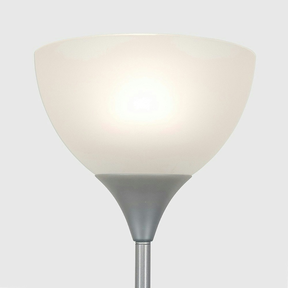 image 1 of ValueLights Dalby Chrome Single Uplighter Floor Lamp White Shade Silver