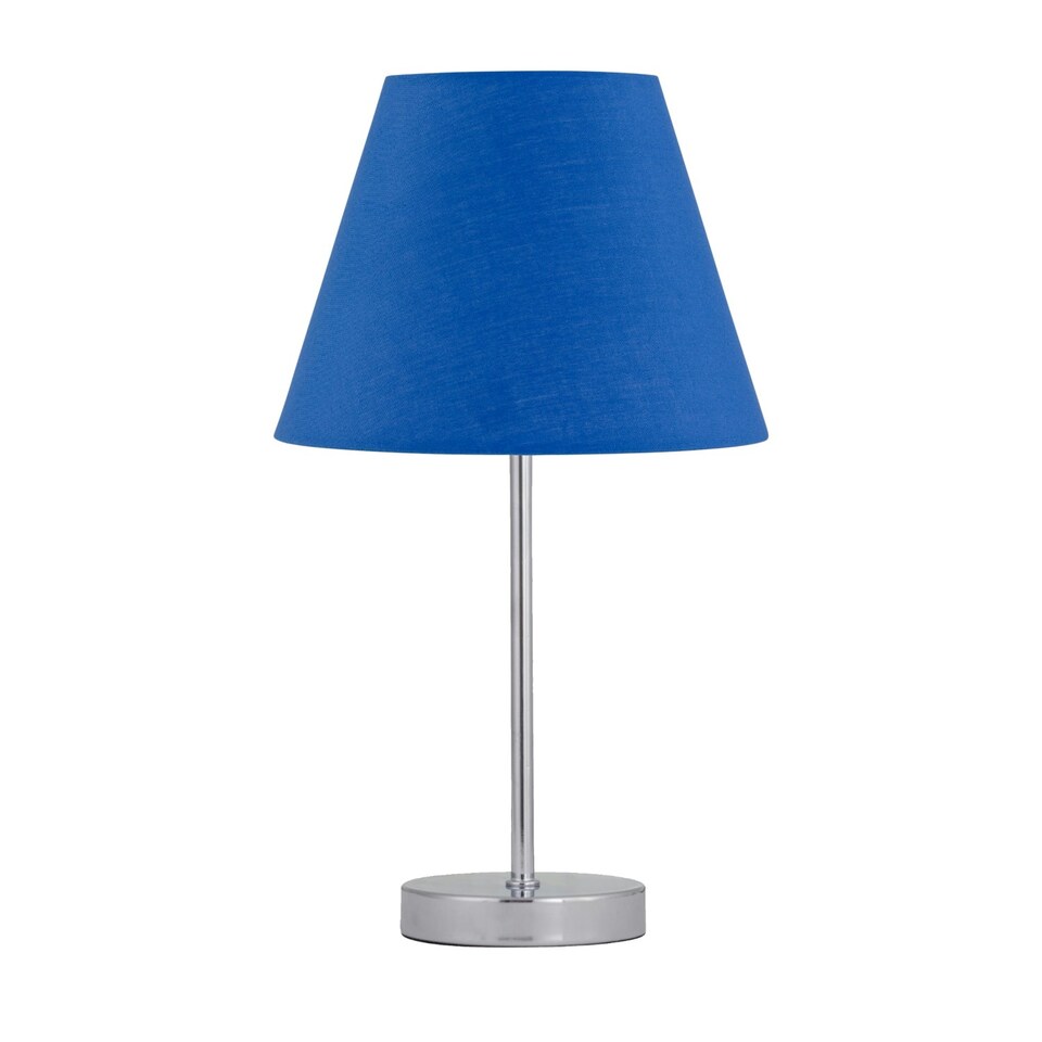 image 1 of Chrome Stick Table Lamp with Royal Blue Fabric Shade Chrome | Blue