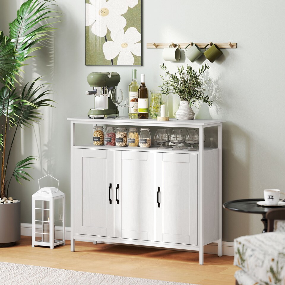image 1 of HOMCOM Industrial Kitchen Sideboard with Open Shelf & 2 Cabinets, White | White