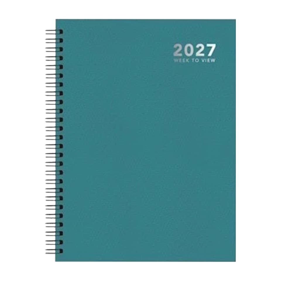 image 1 of 2027 Diary A5 Size Wiro Week to View Bright Diary Spiral Week To View Hardcover Diaries Planner Organizer (Green)