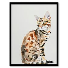 Marble Coat Bengal Cat Lover Bright Watercolour Black Framed Wall Art Print A4