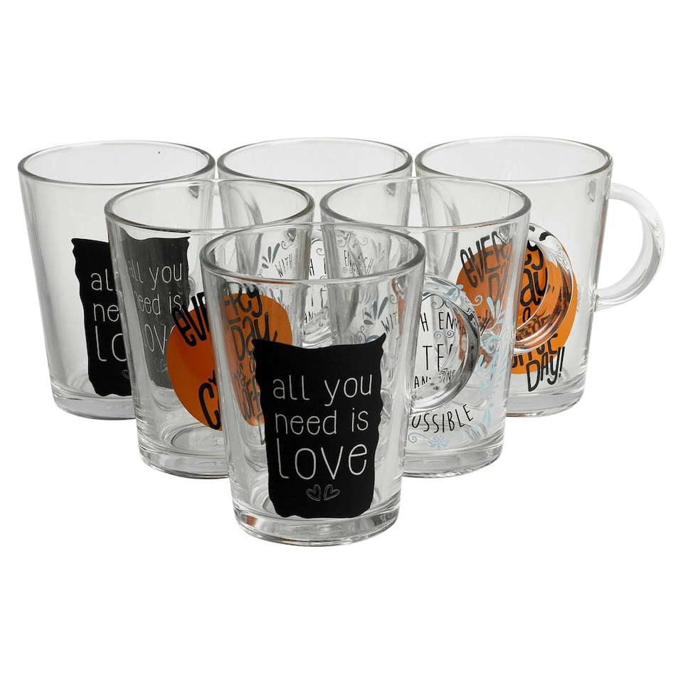 image 1 of 6 x Clear Glass Mugs Coffee Tea Cappuccino Espresso Soup Drinking Cups 290ml Set