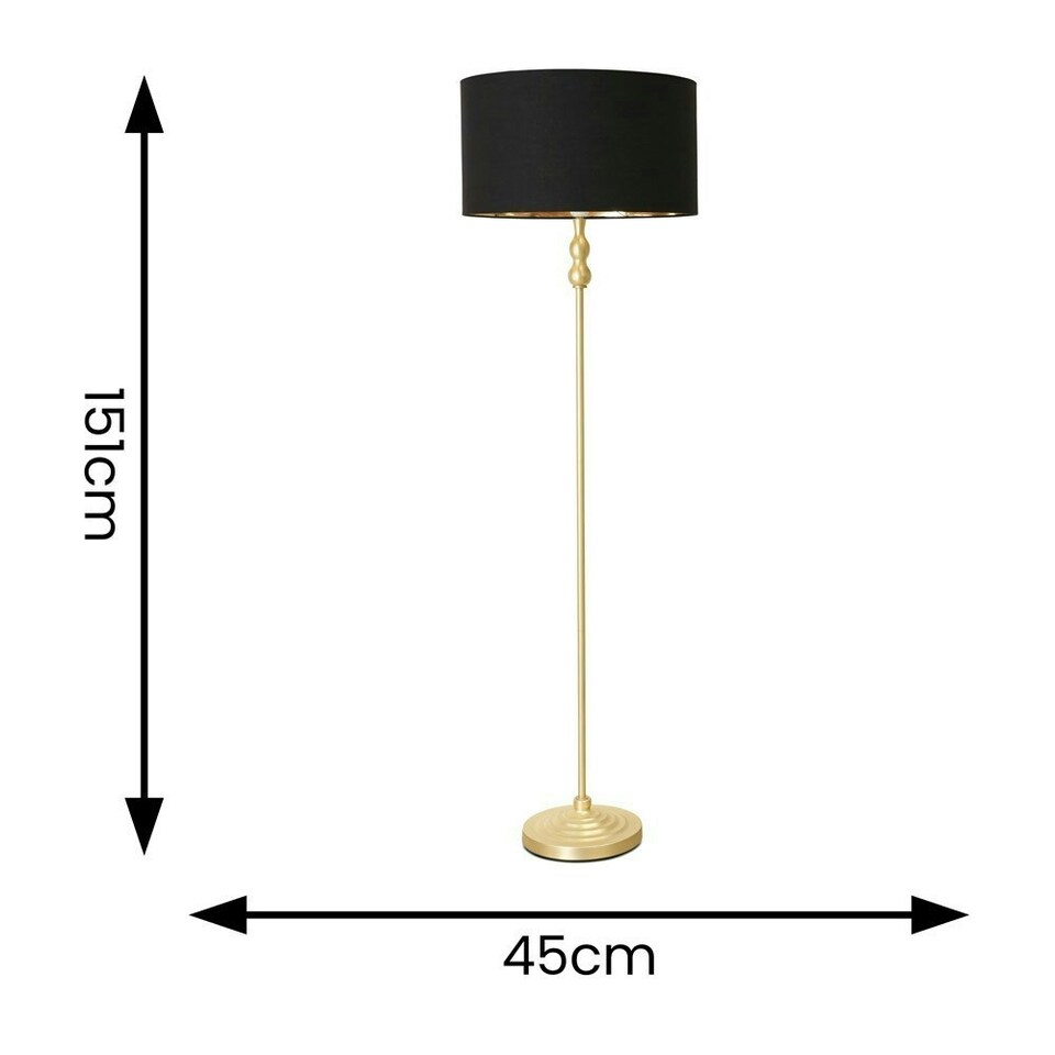 image 1 of ValueLights Maggie Gold Metal Candlestick Floor Lamp with Black and Metallic Gold Lamp Shade Black
