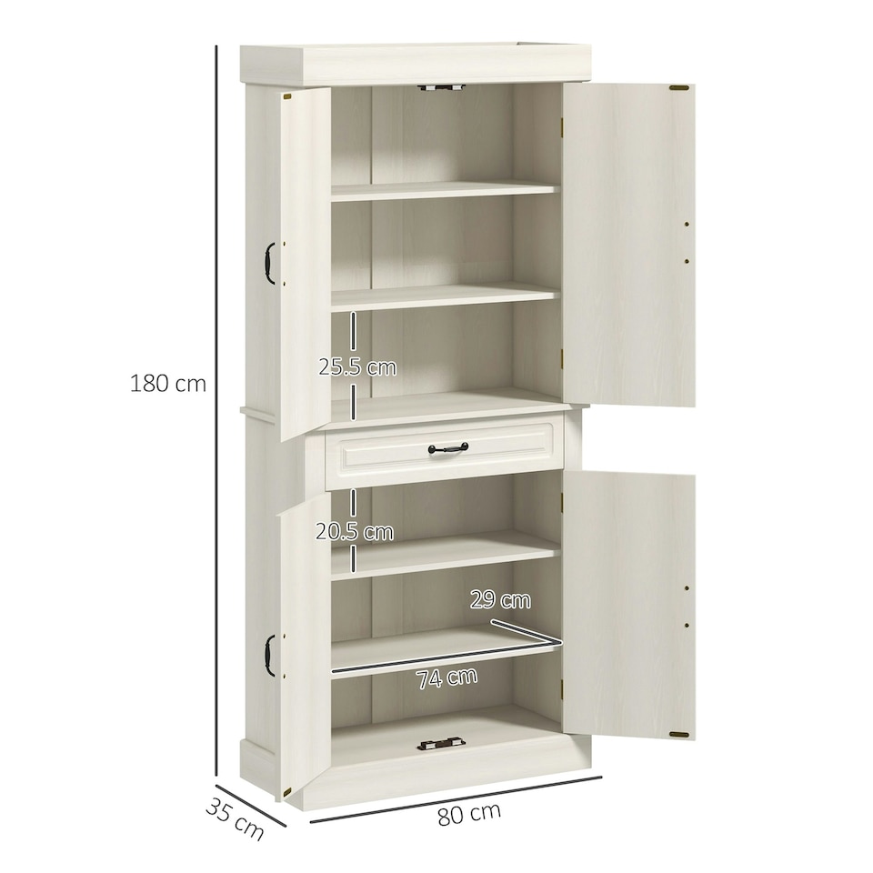 image 1 of HOMCOM 180cm Kitchen Pantry Storage Cabinet Server Food Organizer, White