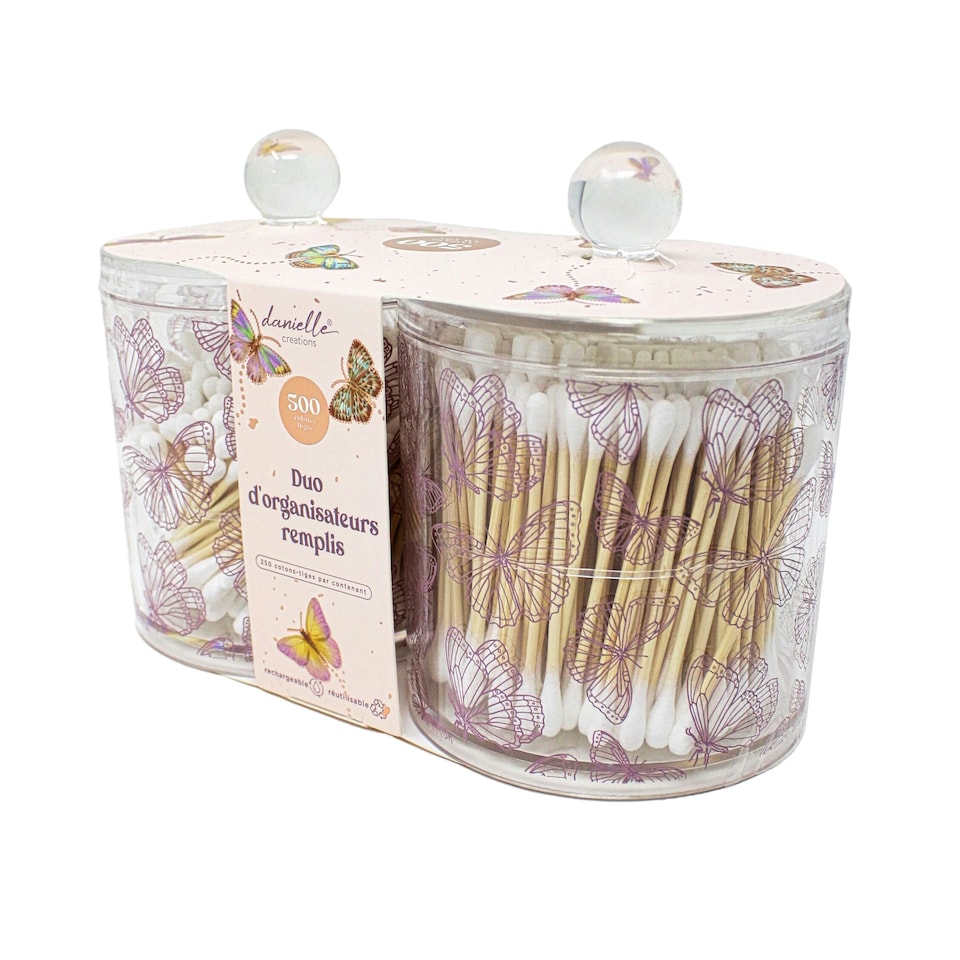 image 1 of Danielle Creations Butterfly Filled Organiser Jars Set of 2 & Cotton Buds
