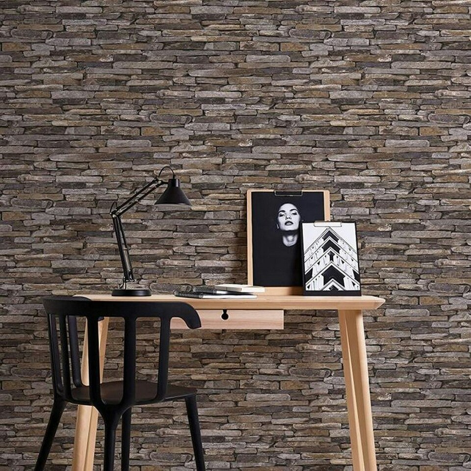 image 1 of AS Creation Natural Slate Effect Textured Wallpaper - Grey/Beige - One Size Grey