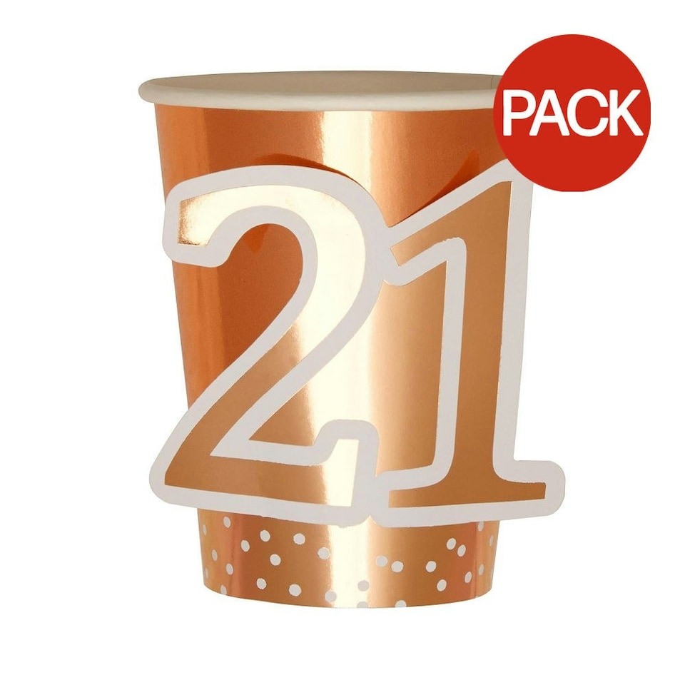 Neviti 21st Birthday Disposable Cup (Pack of 8) - Rose Gold/White - One Size