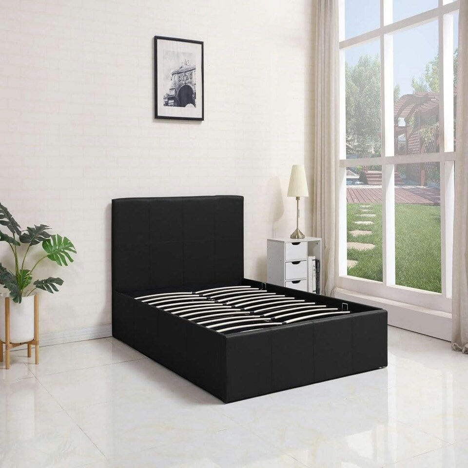image 1 of Ottoman Storage Bed black 4ft small double velvet cushioned bedroom