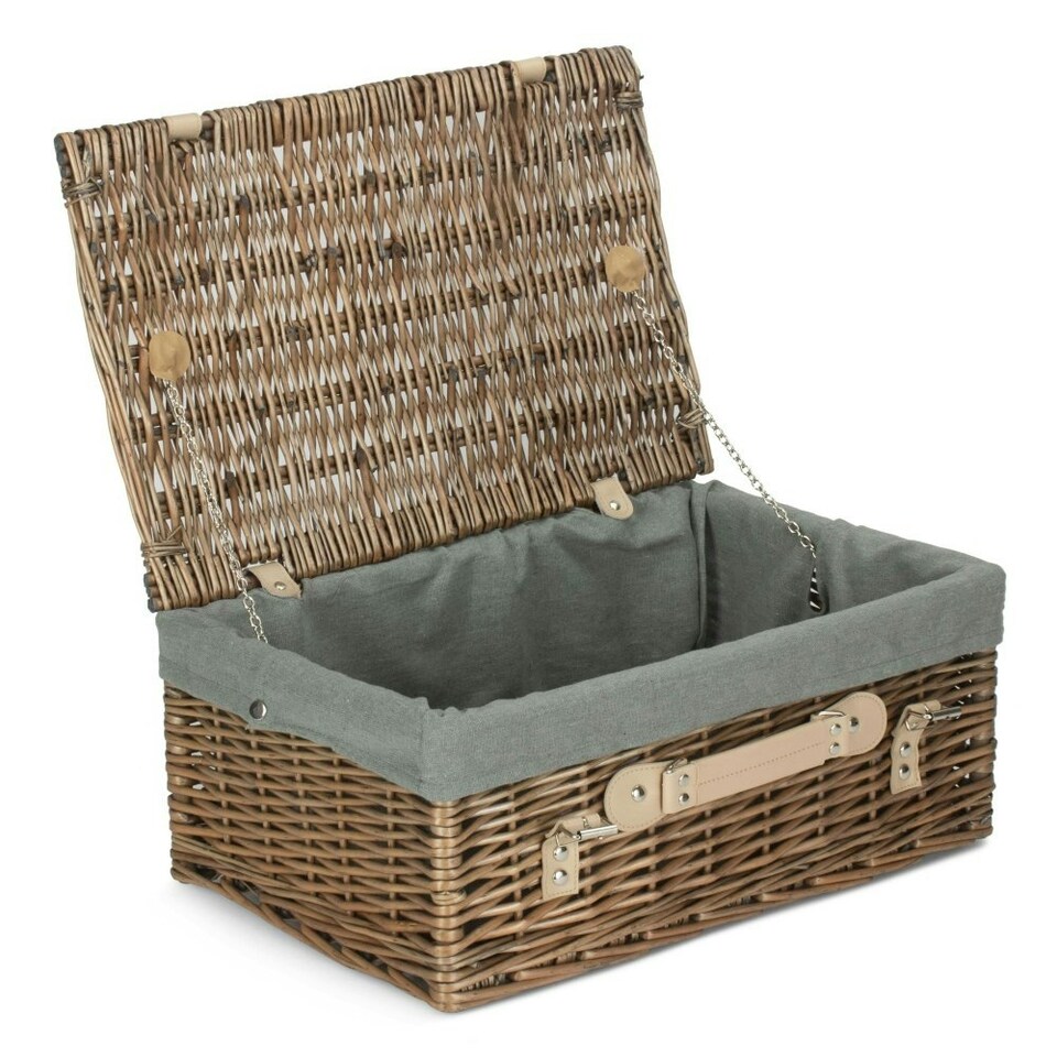 image 1 of 46cm Antique Wash Wicker Picnic Basket with Lining Grey | Grey | One Size