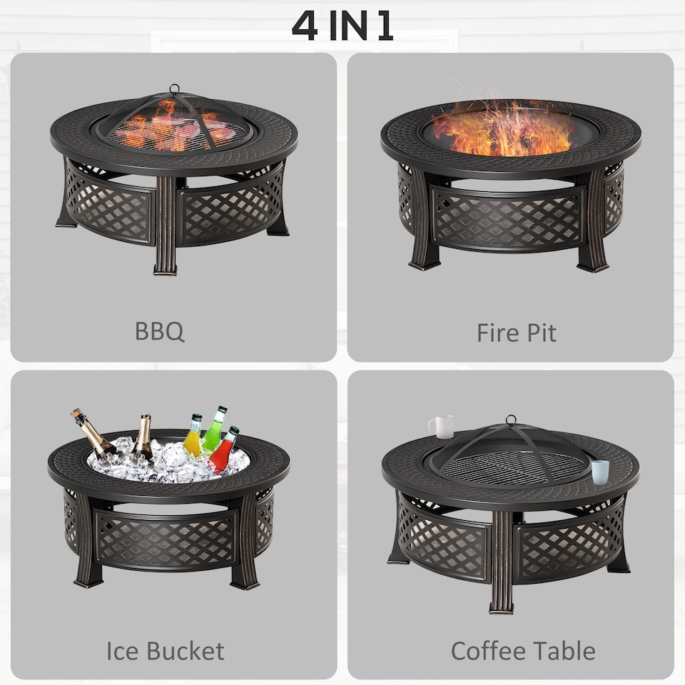 image 1 of Outsunny Outdoor Fire Pit,Round Firepit with Grill Net,Mesh Lid,Bronze Tone | Bronze | Bronze Tone | 81 x 81 x 50 cm