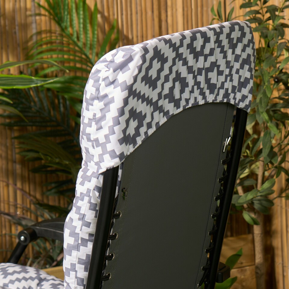 image 1 of OHS 2 x Geometric Print Outdoor Garden Patio Deck Zero Gravity Chair Sun Lounger Soft Thick Plump Comfy Filled Cushion Grey | 160 x 50cm
