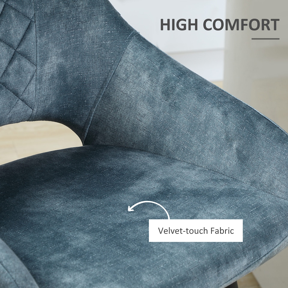 image 1 of HOMCOM Bar Stools Set of 2, Velvet-Touch Fabric Counter Height Bar Chairs, Kitchen Stools with Steel Legs for Dining Area, Kitchen Island Barstools, Blue