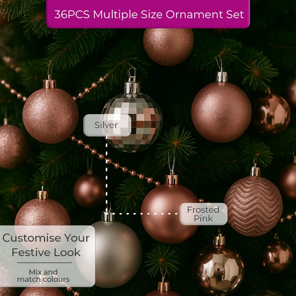 image 1 of Christmas Tree Ornaments Baubles Set | Pink | Dusty Pink