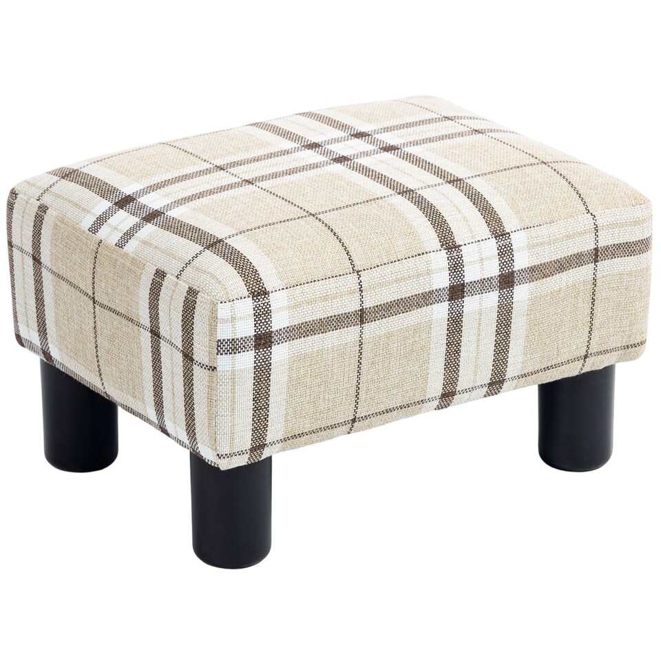 image 1 of HOMCOM Chic Linen Fabric Foot Stool Ottoman Cube with Legs