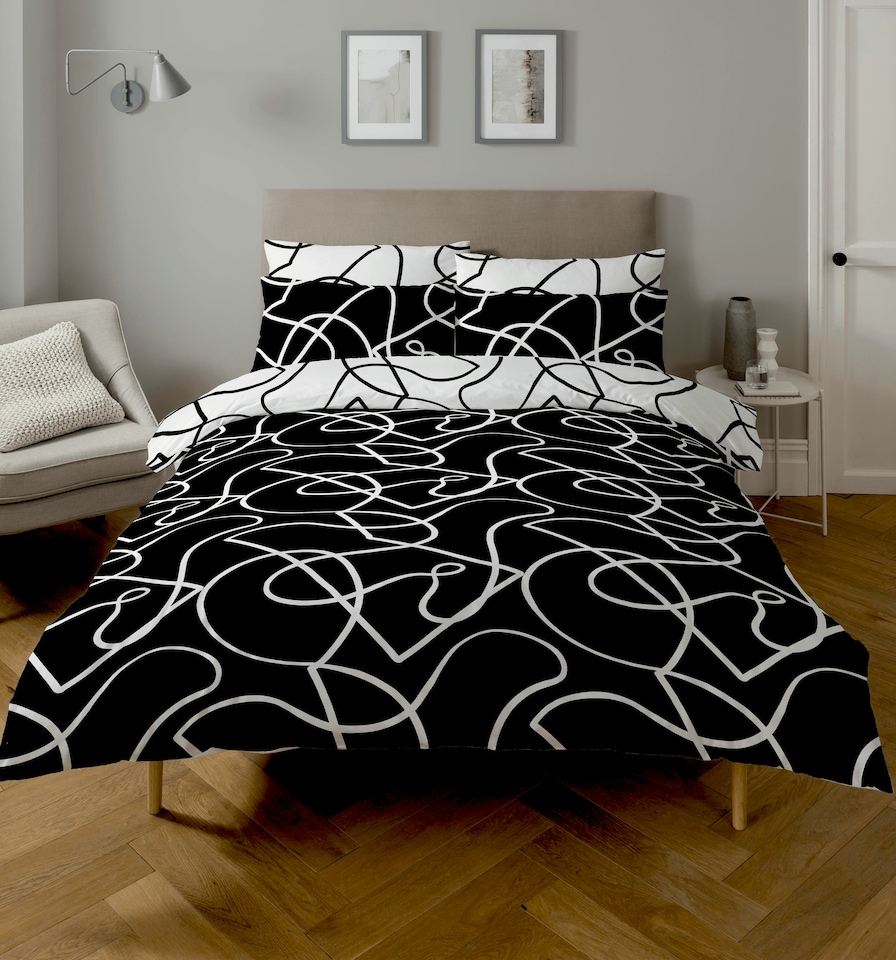 image 1 of Copenhagen Home Pablo Reversible Superking Duvet Cover Set with Pillowcases - Monochrome