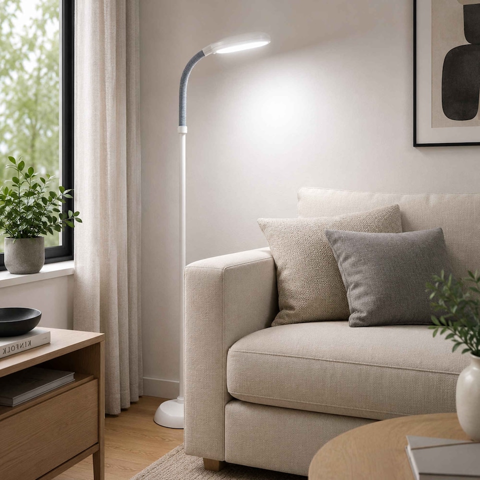 image 1 of Daylight Energy Saving 27W Floor Standing Reading Lamp Light | White