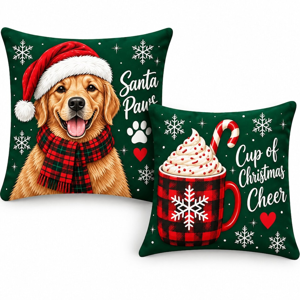 image 1 of Covers&All Christmas Decorative Square Throw Pillow Set of 2 with Inserts & Covers Accent Pillows for Sofa, Couch & Home Décor, Square 16 in x 16 in