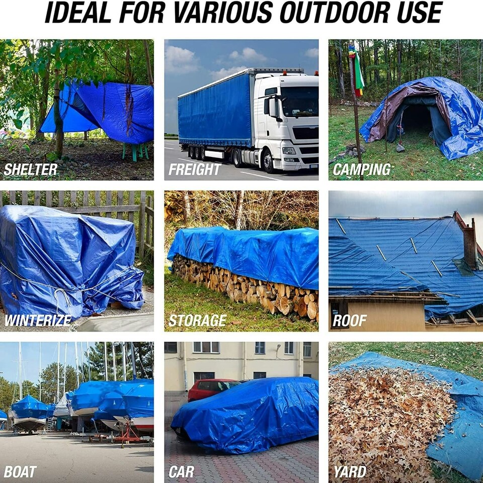 image 1 of Tarpaulin 3m x 3m Multi-Purpose Waterproof, UV Resistant Ground Sheet Cover Made of 90g/Square Metre Tarpaulin Blue
