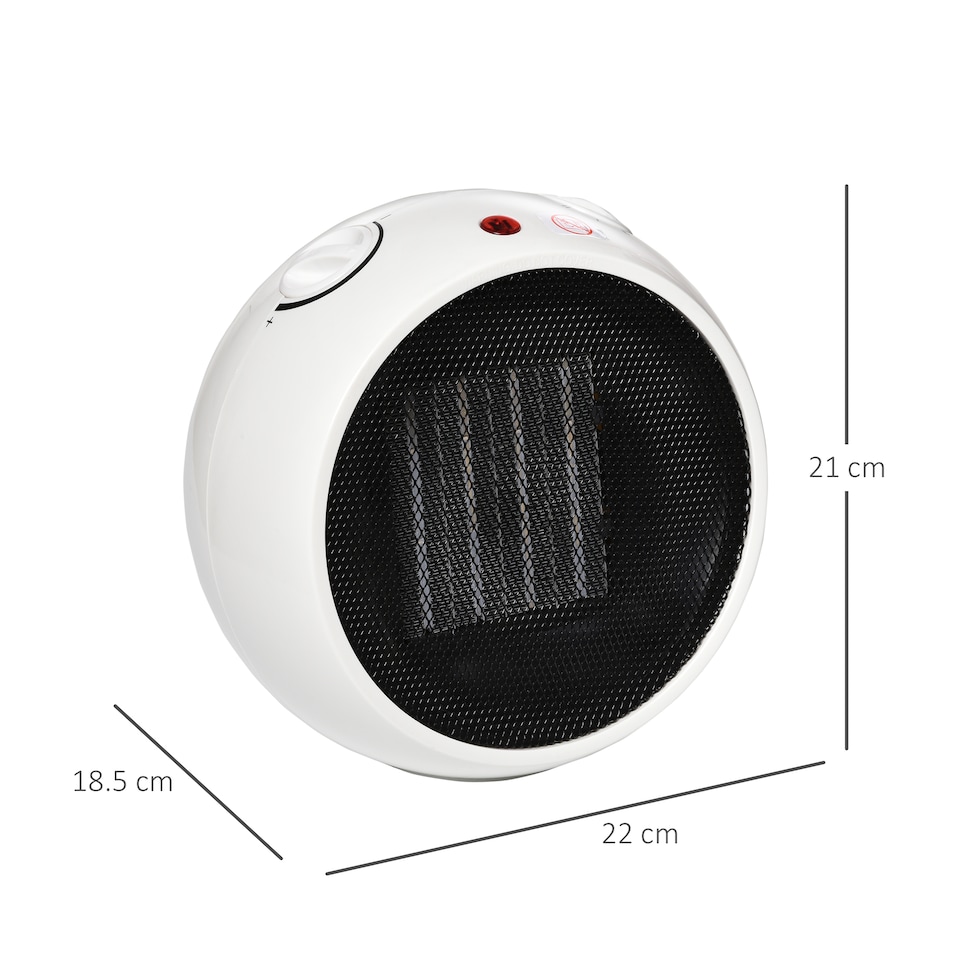 image 1 of HOMCOM 1500W Small Space Heater, Ceramic Electric Plug in Fan Heater with 3 Heat Setting, Adjustable Temperature, Tip-Over, Overheating Protection, Low Energy, White