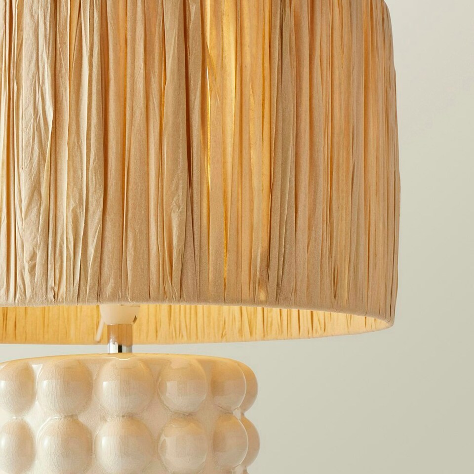image 1 of ValueLights Kiran Ceramic Stone Bubble Table Lamp Raffia Shade