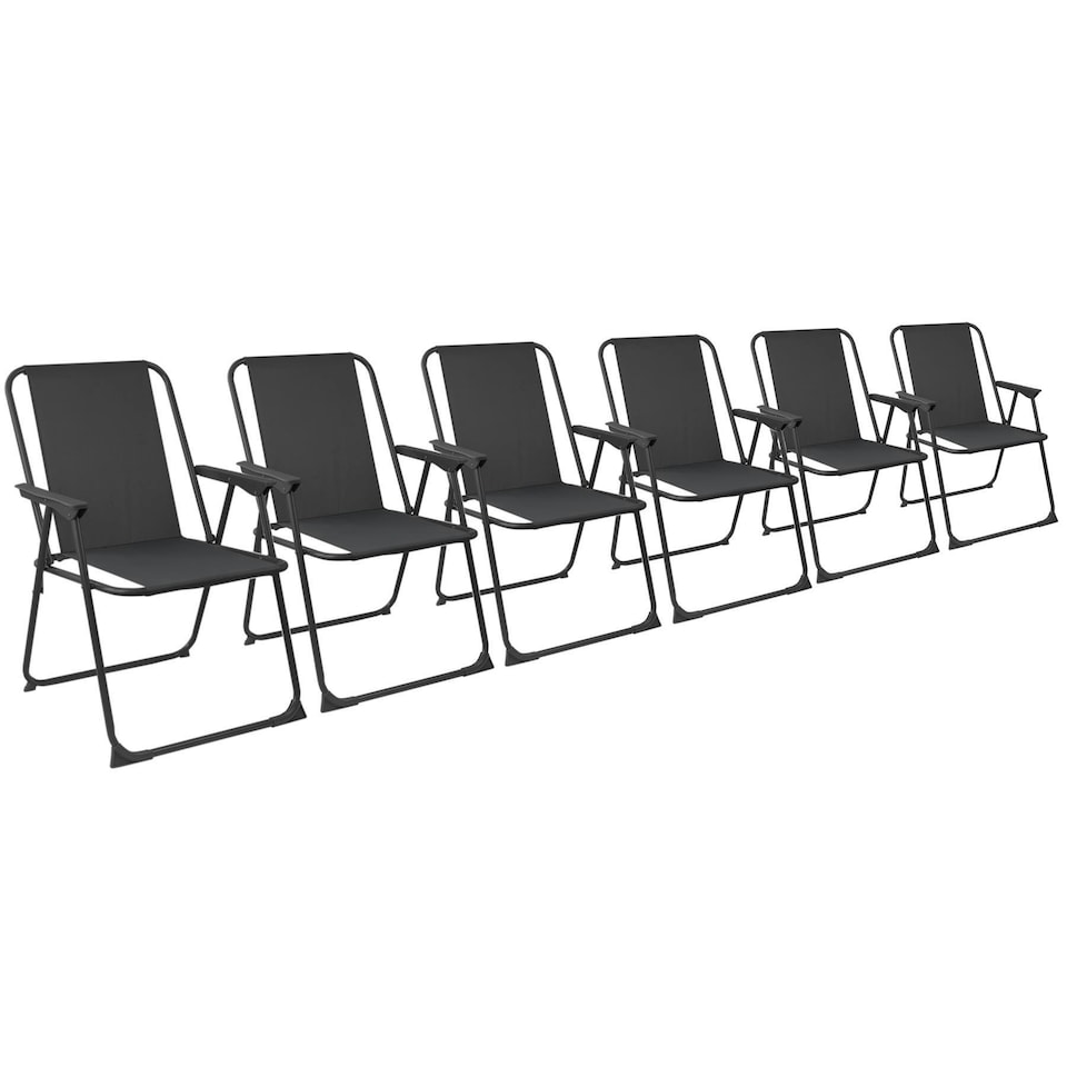 image 1 of Harbour Housewares 6x Folding Metal Beach Chairs - Black - Folding Chair Camping Chair Outdoor Chair Beach Chair Deck Chair