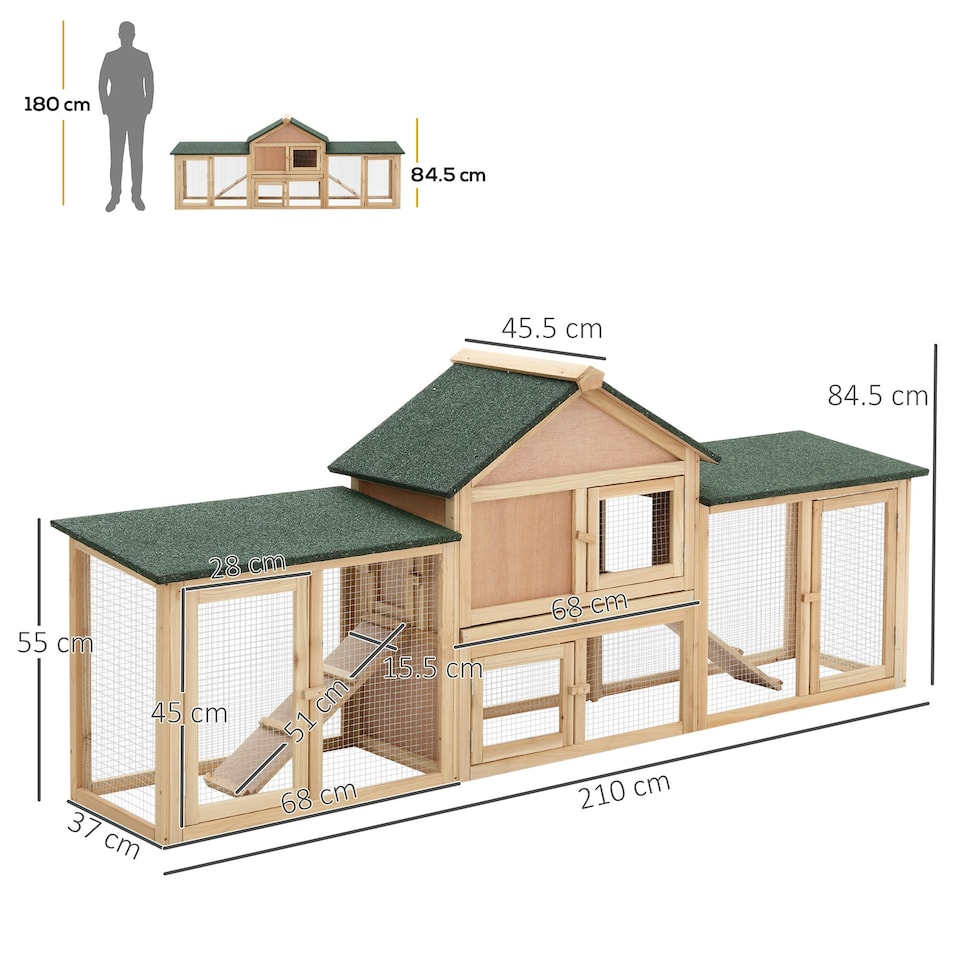 image 1 of PawHut Rabbit Hutch, Guinea Pig Hutch Outdoor Wooden 2 Storey Bunny House
