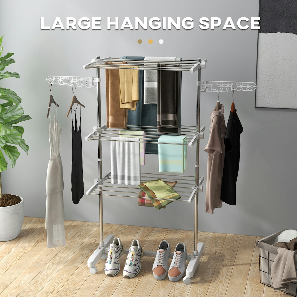 image 1 of HOMCOM 3 Layer Folding Cloth Hanger Stand Towel Hanging Dryer Rack Holding Airer
