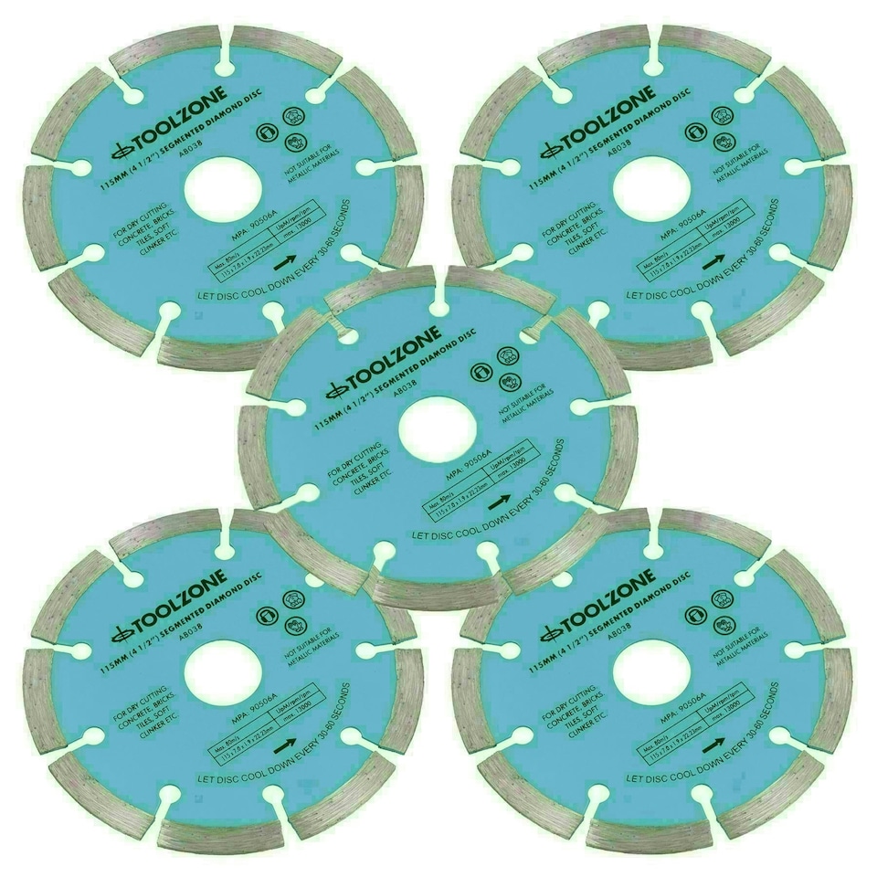 image 1 of 115mm 4-1/2in Segmented Diamond Cutting Disc Blade Stone Brick Angle Grinder 5pc