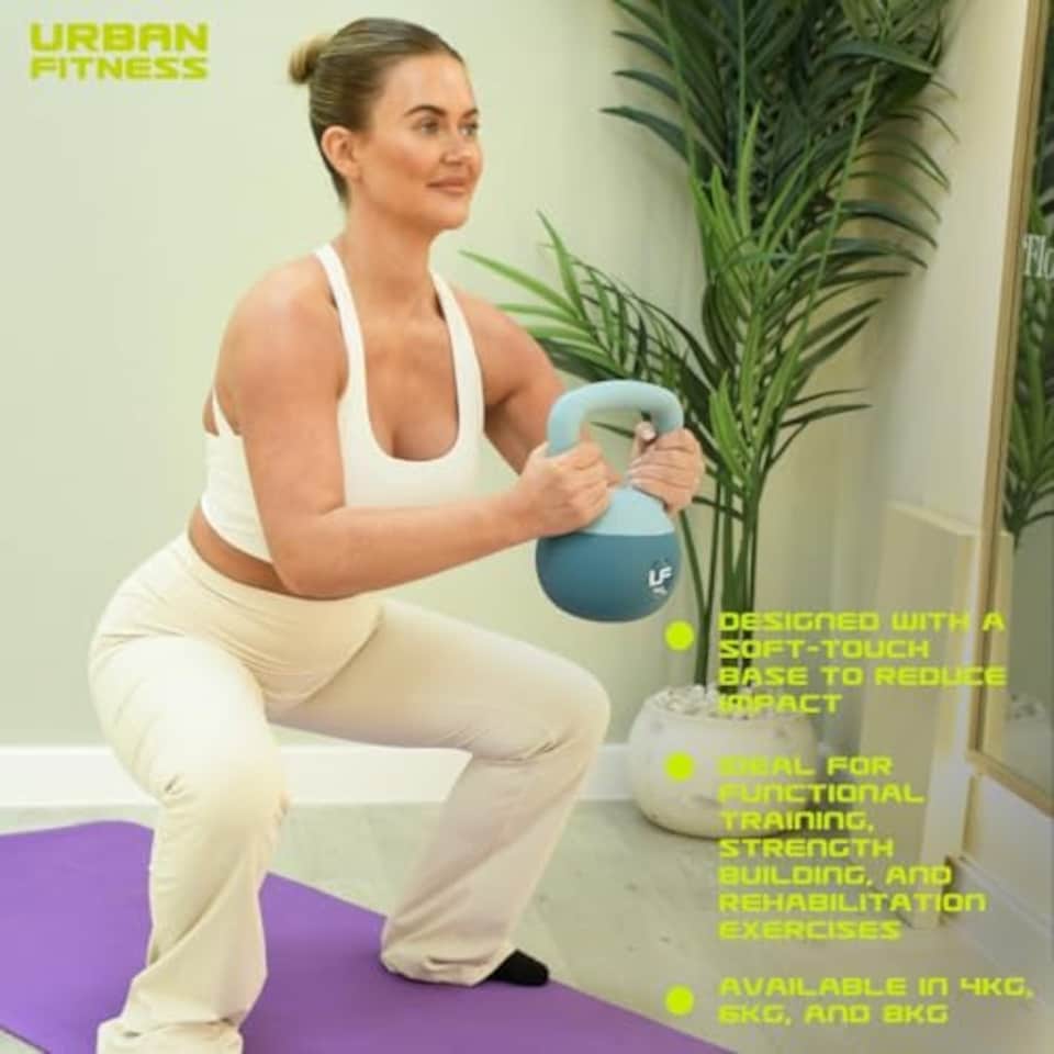 image 1 of Urban Fitness Dual Soft Kettlebell, Soft-Touch Base For Floor Protection, Comfortable Grip Design For Strength Sraining And Home Workouts, Durable Shell, 6kg, Blue