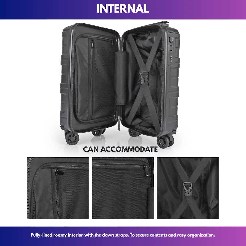 image 1 of ABS Cabin Luggage 40×25×20 Lightweight Carry-On with TSA Lock | Black | Black | Cabin Bag