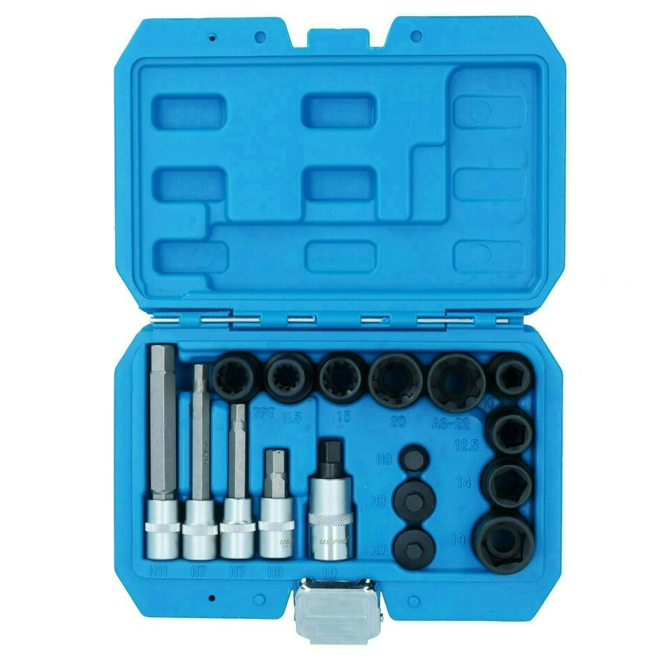 image 1 of 17pc Brake Caliper Socket and Bit Master Set Hex Pentagon Brake Pad Removal