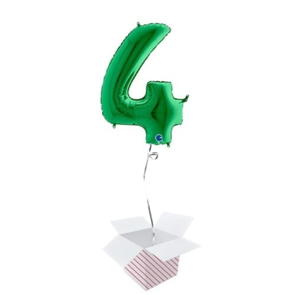 Green Number 4 Helium Foil Giant Balloon - Inflated Balloon in a Box