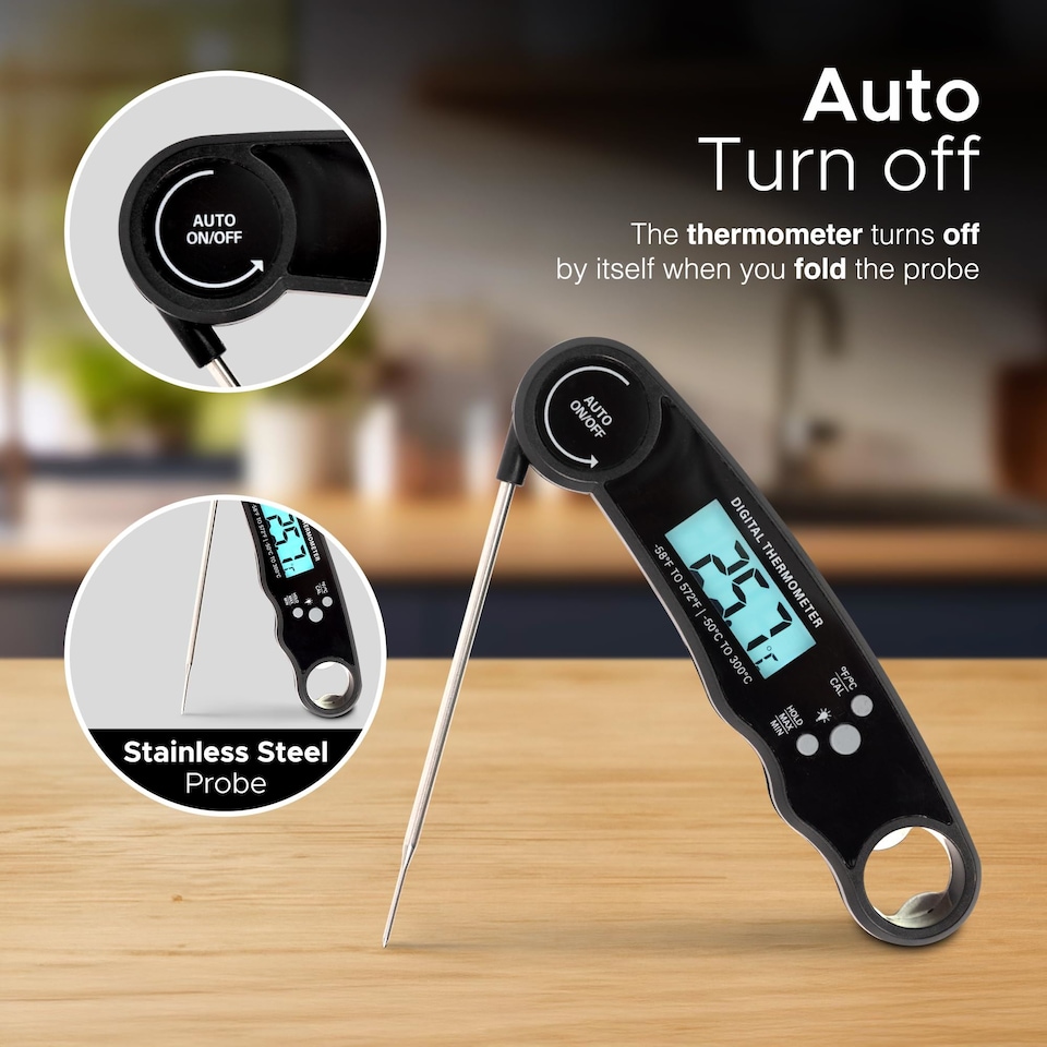 image 1 of Keplin Cook Digital Meat Thermometer Instant Read Foldable Probe Backlit LCD
