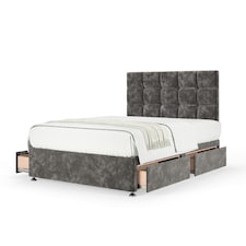 Super Ortho Orthopaedic Charcoal Chenille 4 Drawer Divan Set And Pearl Headboard Super King