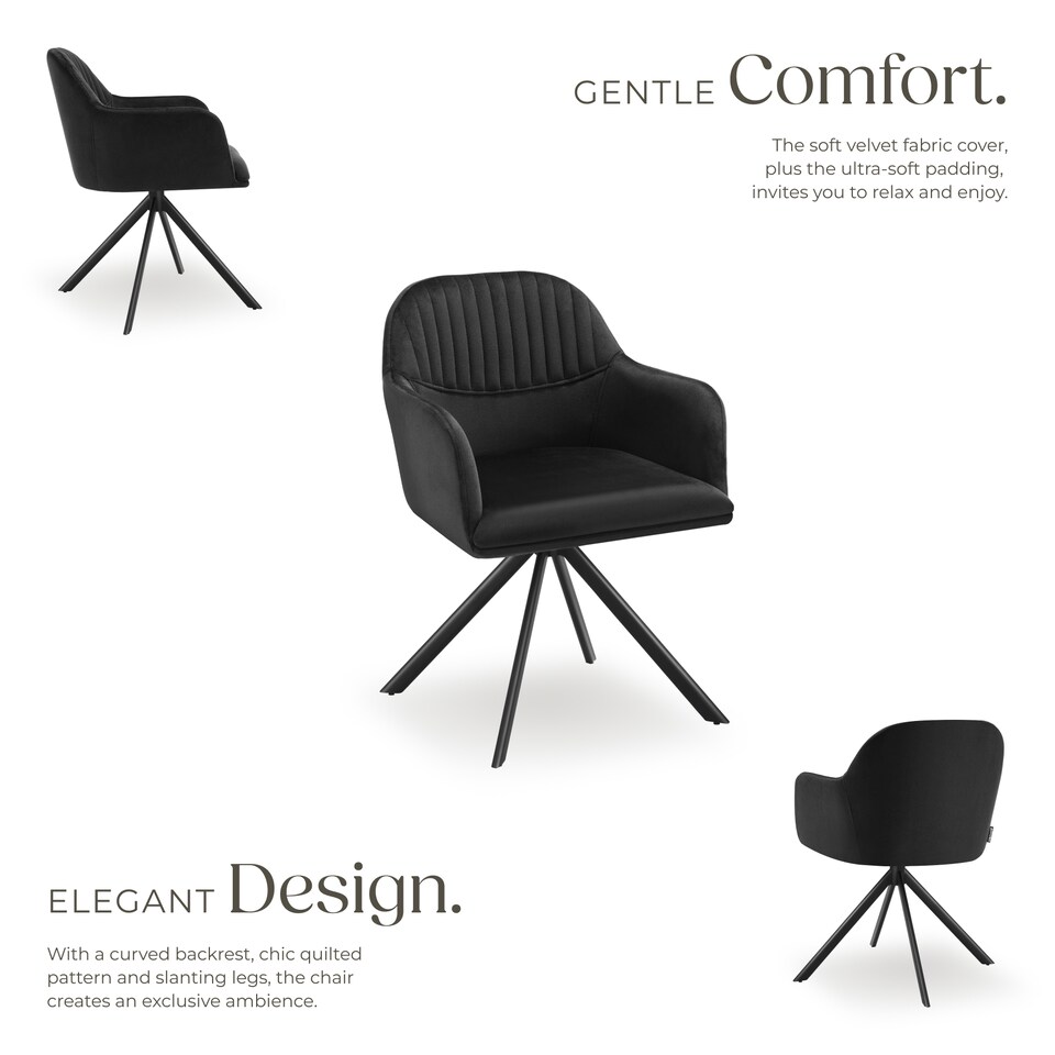 image 1 of Lounge Armchair Living Room Accent Chair 360 Swivel Slim Steel Legs Velvet Fabric | Black | black/black | 1