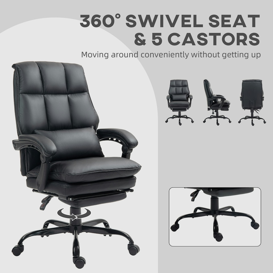 image 1 of HOMCOM Executive Office Chair, PU Leather Desk Chair with Armrests Black