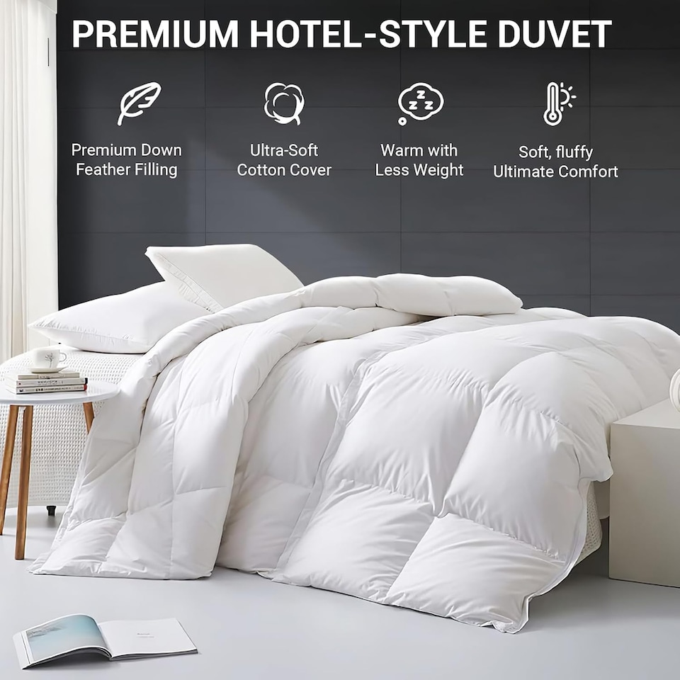 image 1 of Goose Feather & Down Duvet | Warm Winter Quilt | 100% Cotton Cover | Hypoallergenic | Machine Washable | Ideal for Cold Nights 13.5 Tog | Super King