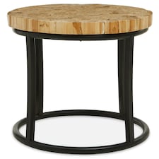 Interiors by Premier Round Teak Table with Black Iron Frame, Rustic Teak‑Inlaid Top & Minimalist Iron Base Brown