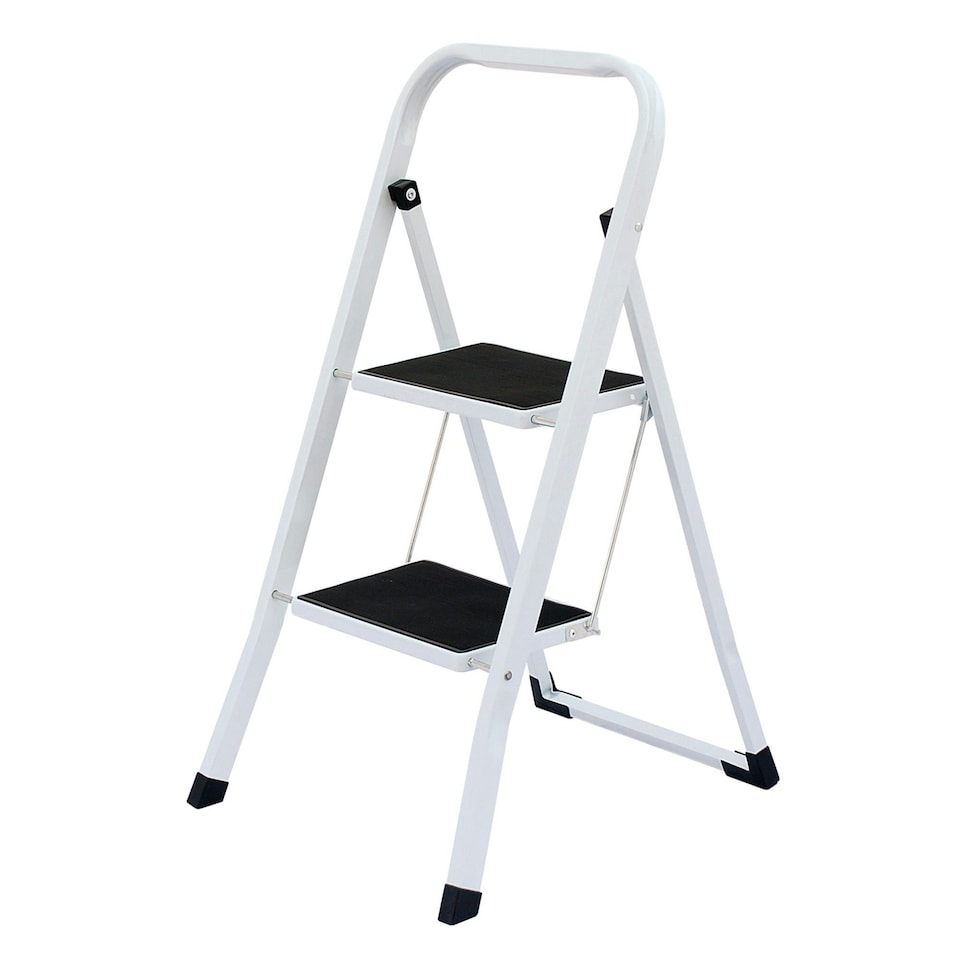 image 1 of Oypla Foldable 2 Step Ladder Stepladder Non Slip Tread Safety Steel White