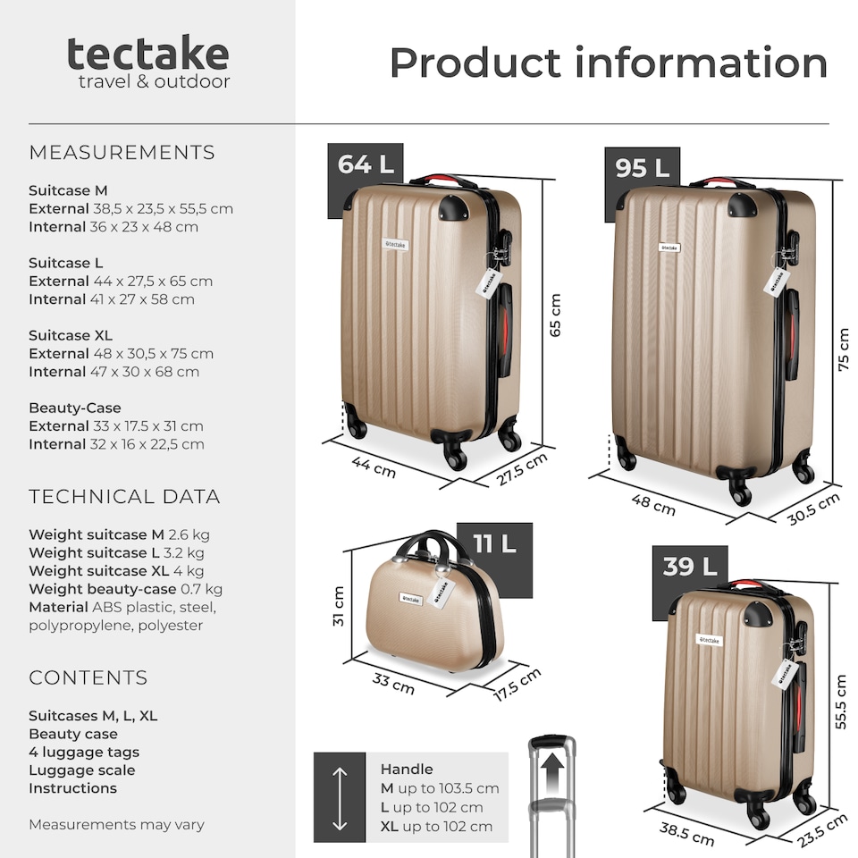 image 1 of Suitcase Set Cleo - 3 suitcases, 1 beauty case, including luggage scales and tags | Cream | champagne | 1