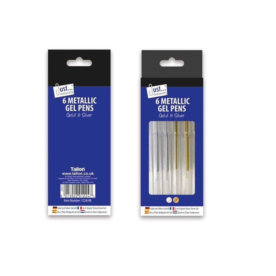 Just Stationery Gel Ink Pen - Silver/Gold (Set of 6)