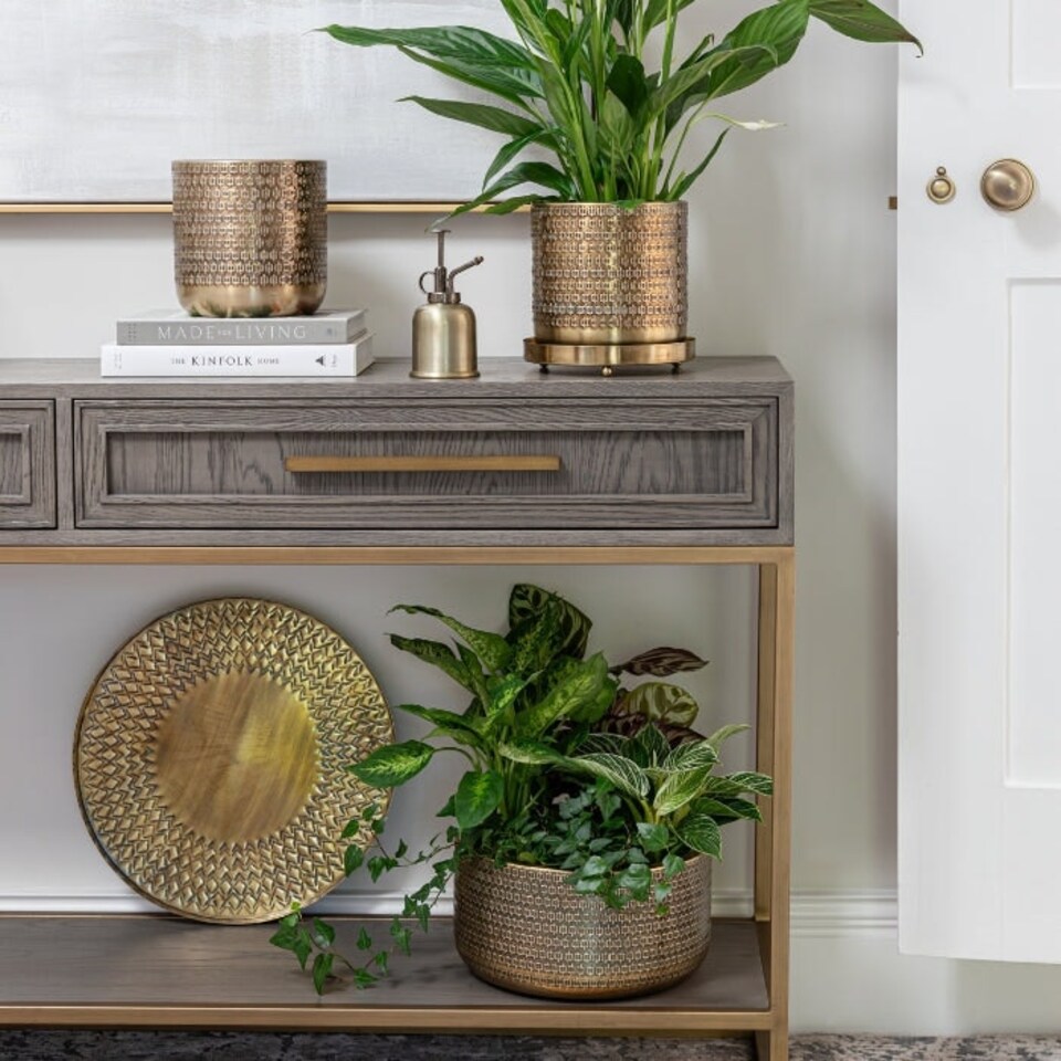 image 1 of Solis Embossed Planter Gold Gold