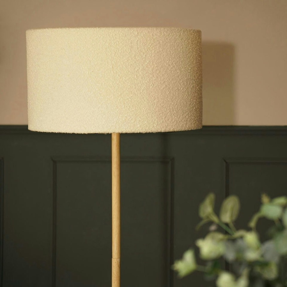 image 1 of ValueLights Triston Painted Natural Floor Lamp with Large Cream Drum Shade and LED Bulb
