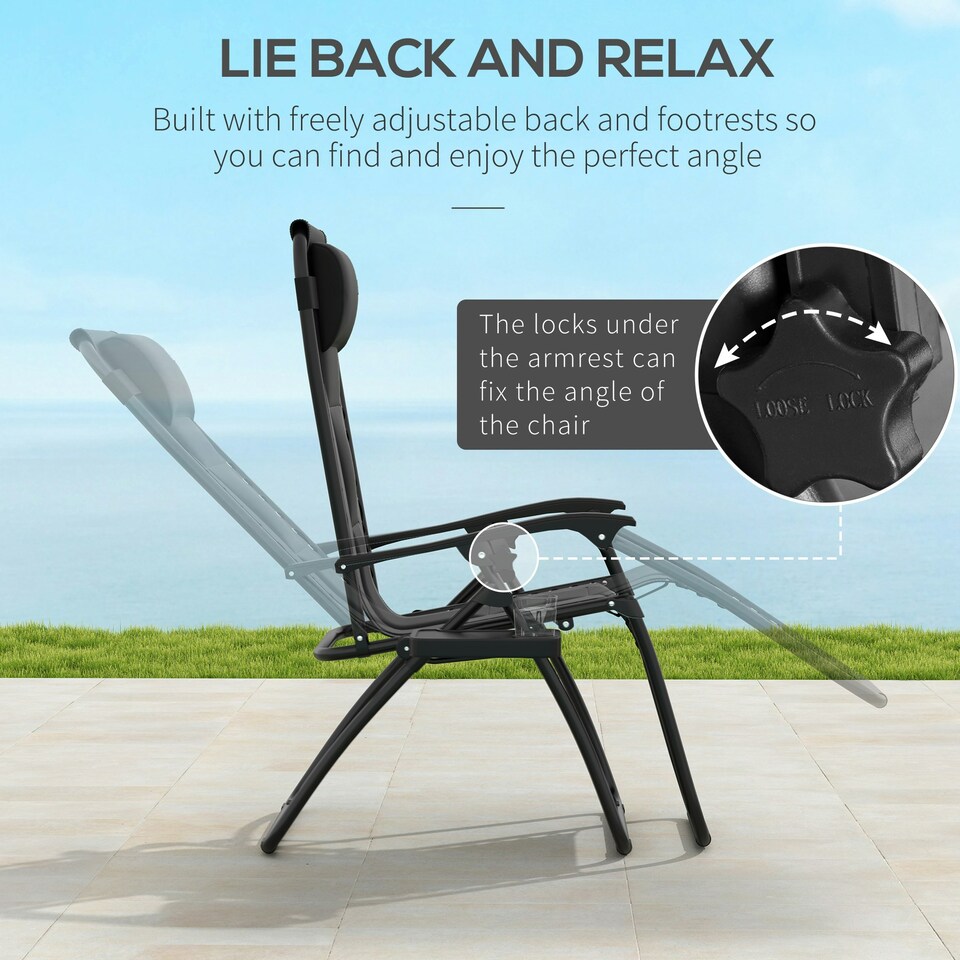 image 1 of Outsunny 2 Pcs Zero Gravity Lounger Folding Recliner Chair Cup Holder Blue