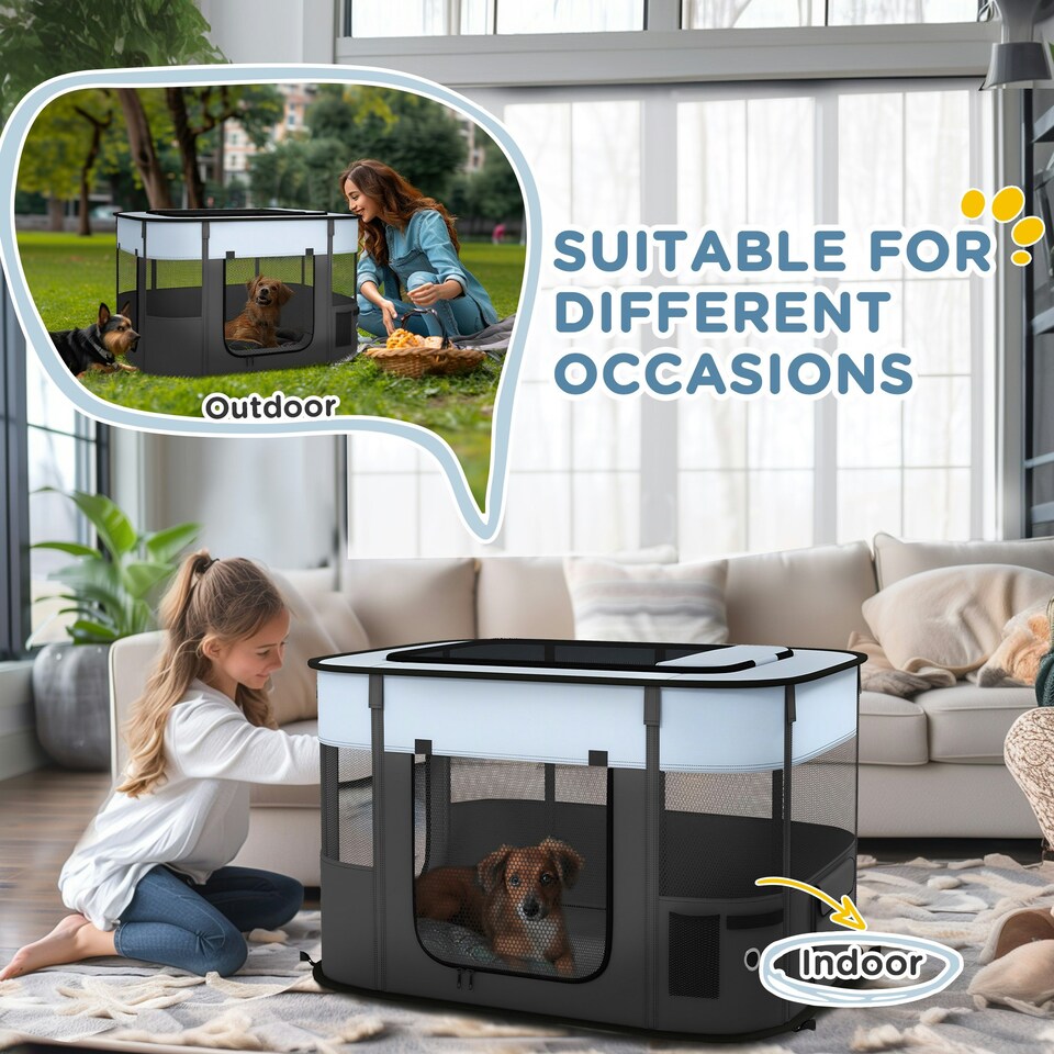 image 1 of PawHut Portable Dog Pen for Puppies, Rabbits, Kittens, Guinea Pigs - Grey