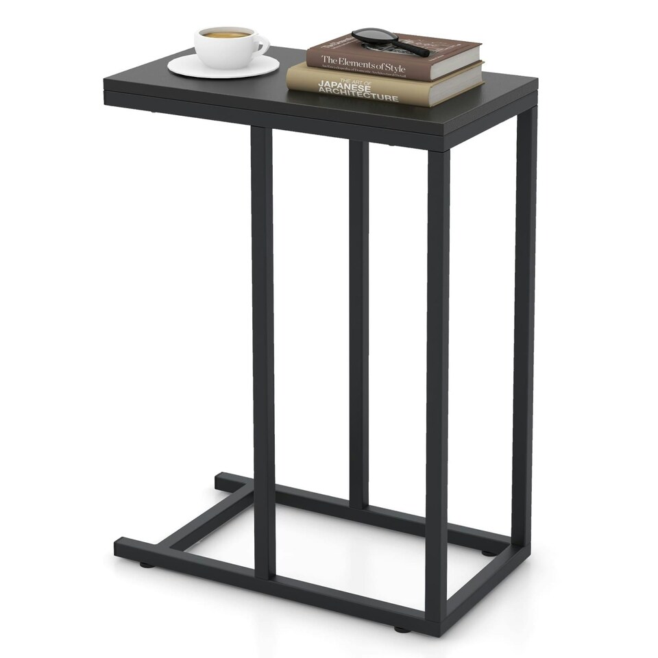image 1 of COSTWAY C-Shaped End Table Sofa Side Table Black Black