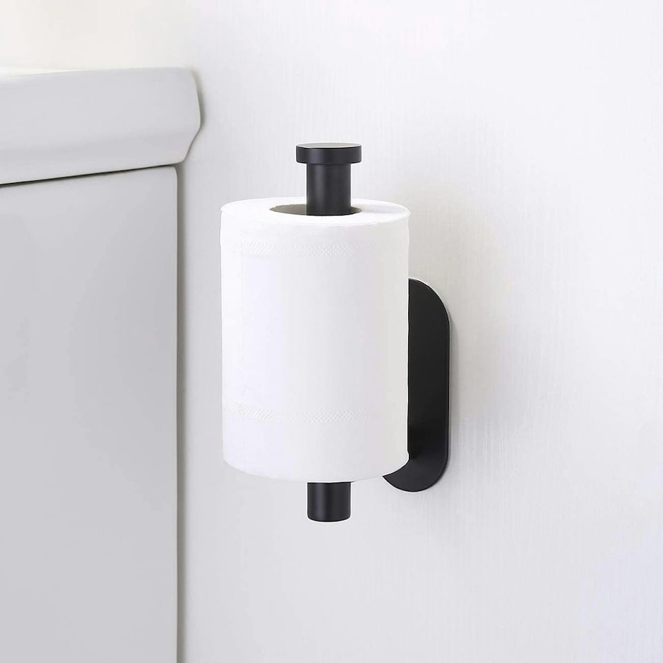 image 1 of Living and Home Modern Wall Mounted Stainless Steel Toilet Paper Roll Holder, Black